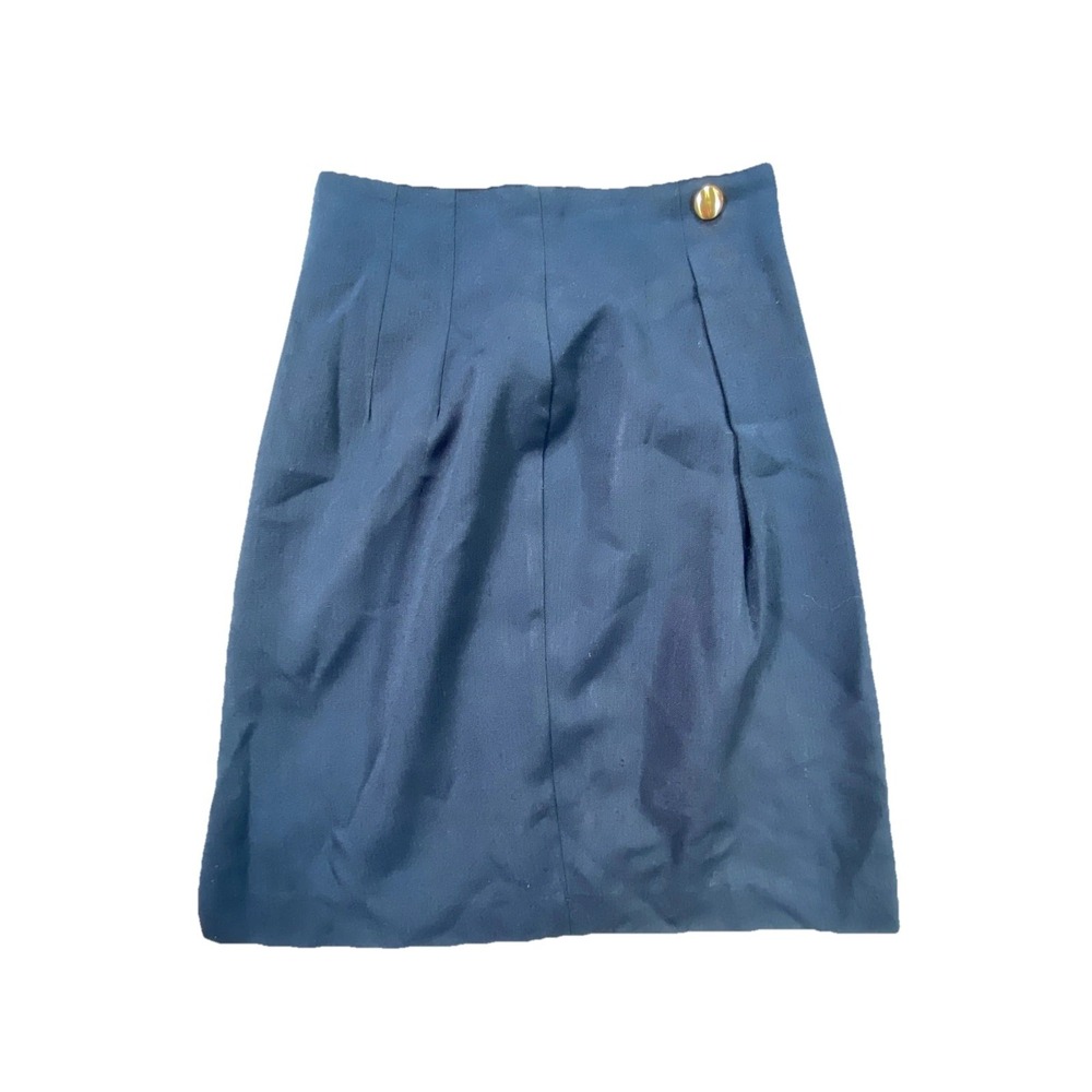 Vintage Petite Sophisticate‎ Pencil Skirt Womens 4P Navy Blue Pleated Side Zip